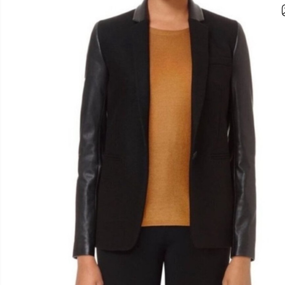 Aritzia Babaton Black Fred Wool Cashmere Faux Leather Blazer Jacket Size 4